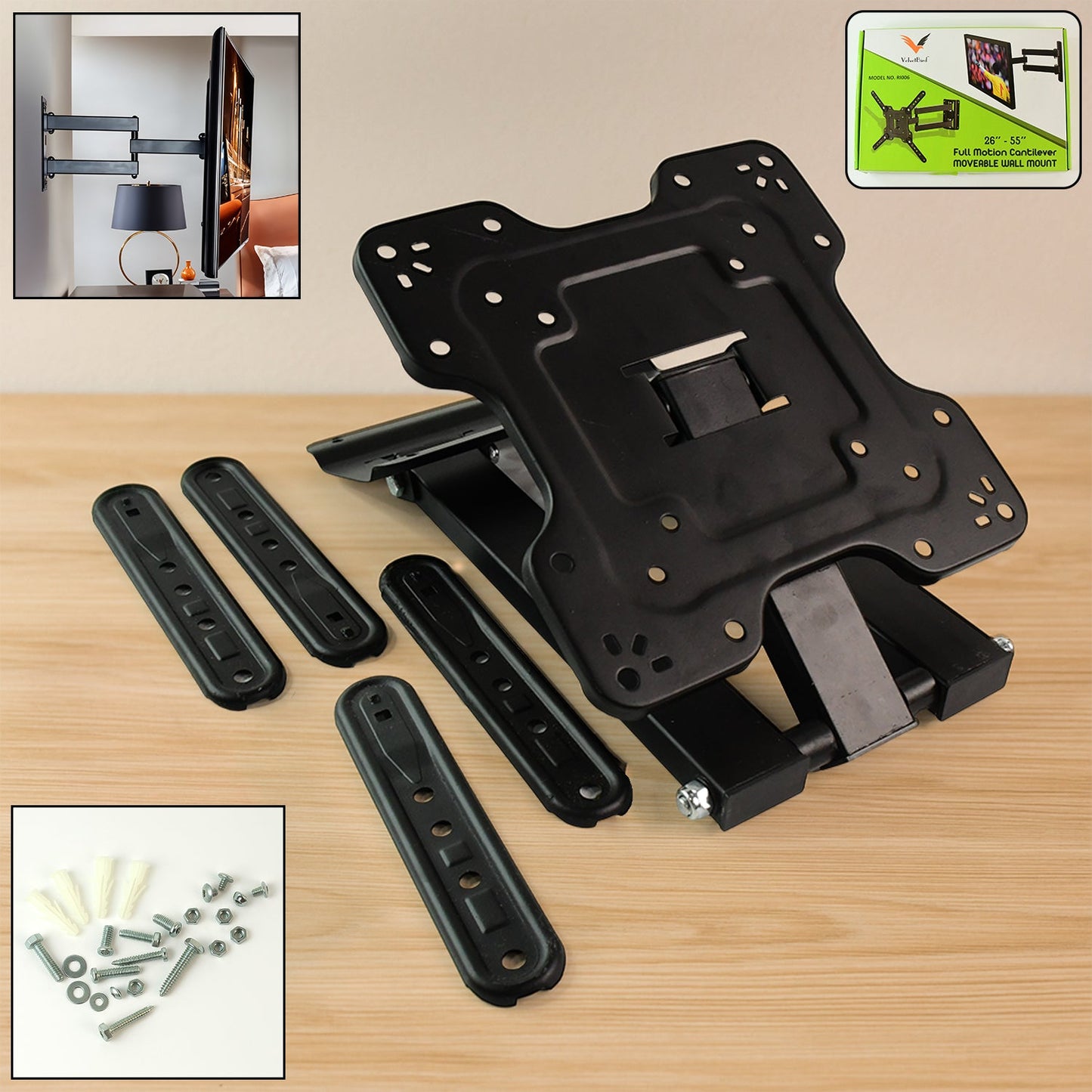 Full motion TV wall mount bracket holding a 26â55 inch LED TV