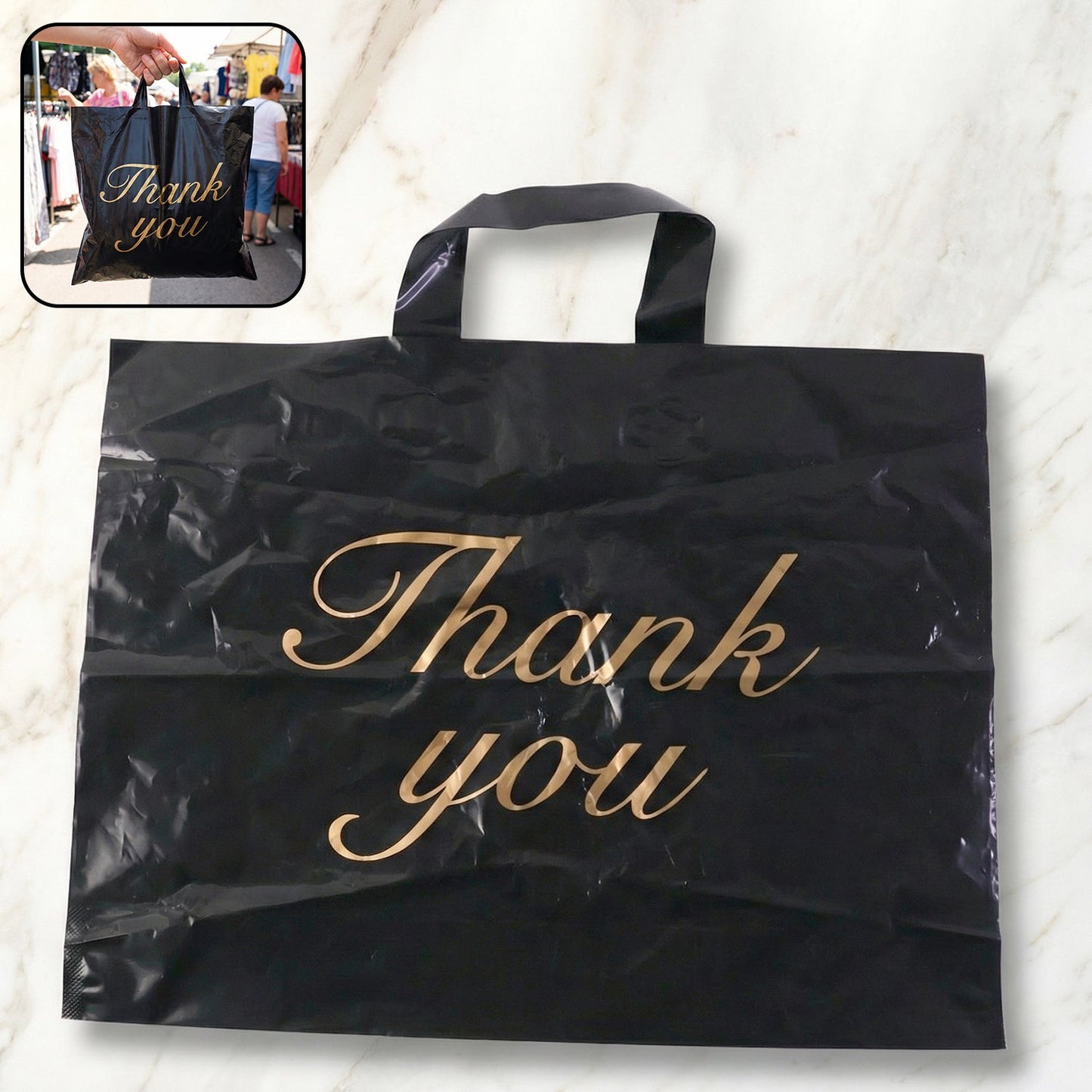 Thank You printed carry bag with durable handles and 25Ã34 cm size