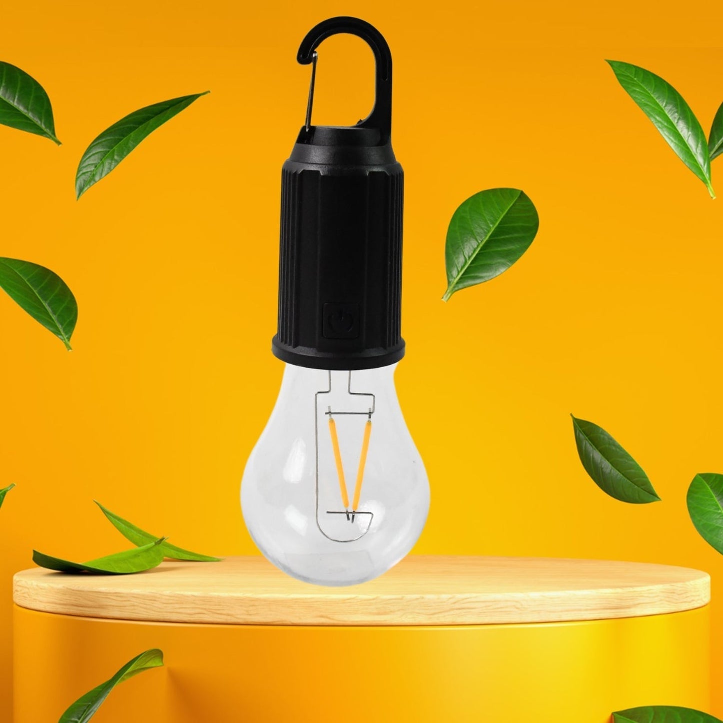 Main view of the rechargeable camping lantern with clip hook.