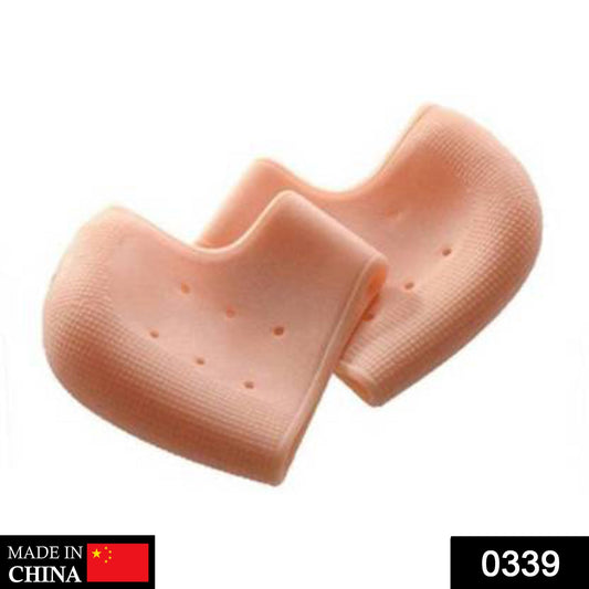 Close-up of a silicone gel heel sock, designed for heel repair and softening skin.