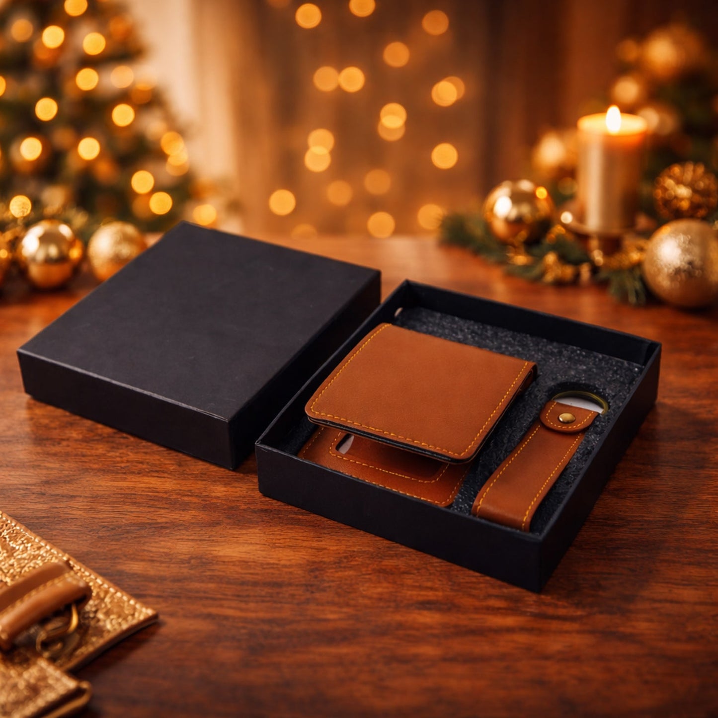 Menâs wallet with detachable keychain in black