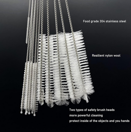Close-up of the flexible nylon bristles of the straw cleaning brush.