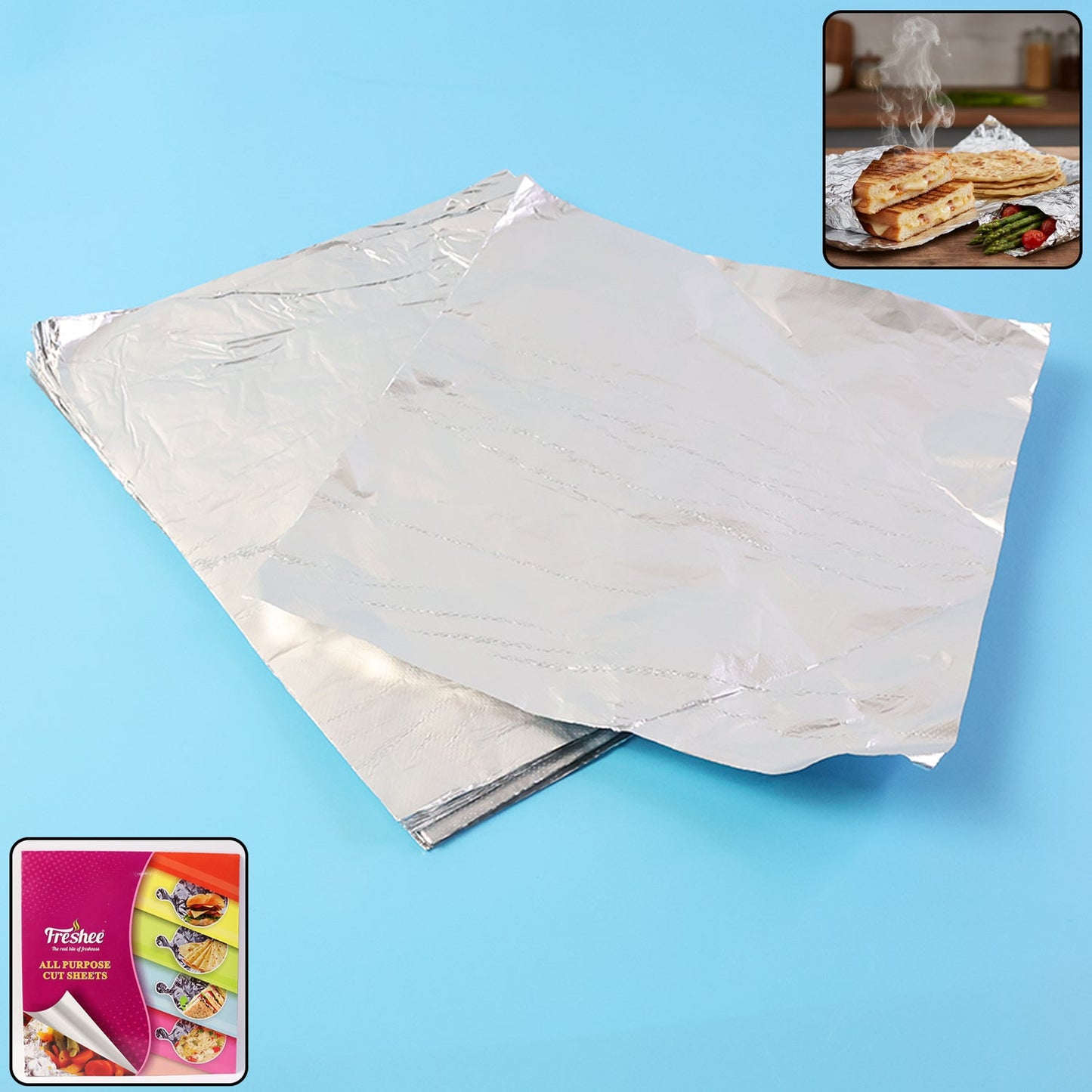 Pack of 50 aluminium foil cut sheets 220Ã250 mm for food wrapping