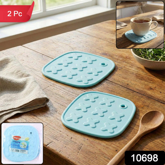 Pair of non-slip, heat-resistant silicone cup coasters and pot pads