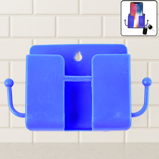 Blue wall mount mobile stand holding a phone securely