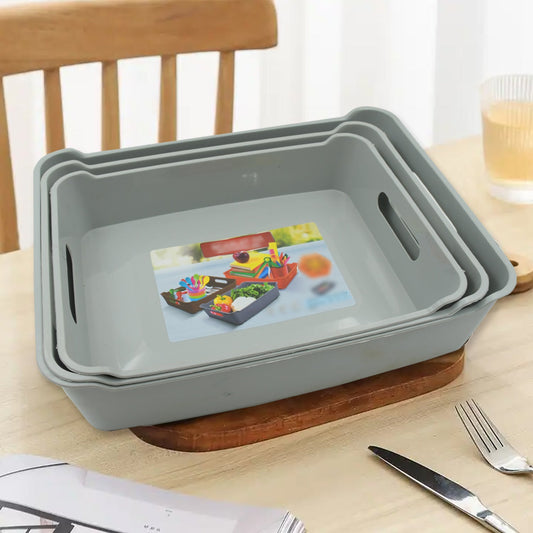 Set of 3 multi-purpose plastic storage trays with ergonomic handles