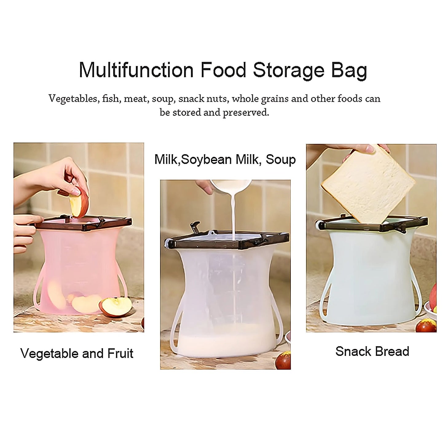 Silicone Food Bag ? Leakproof, Flat Bottom, BPA-Free, Microwave & Dishwasher Safe