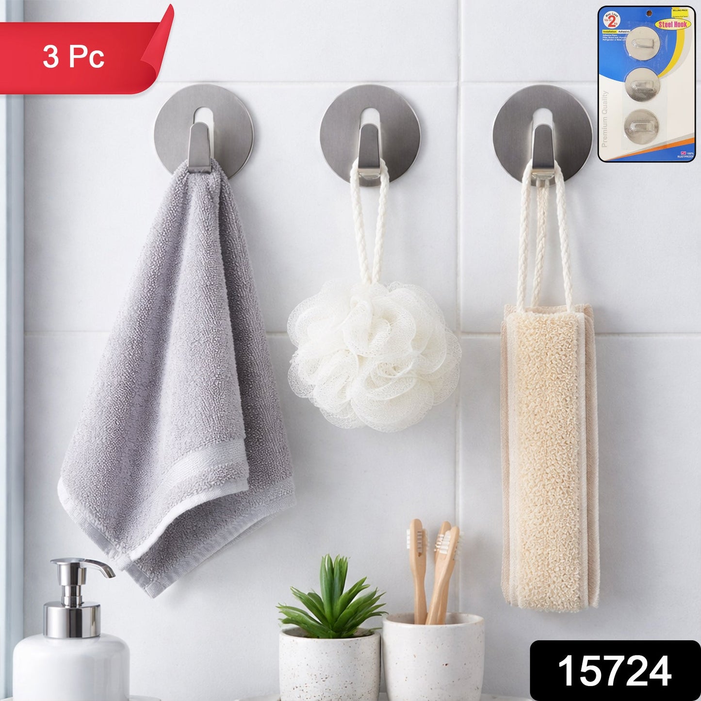 Heavy Duty Self-Adhesive Stainless Hooks ? Waterproof for Robes, Coats & Towels