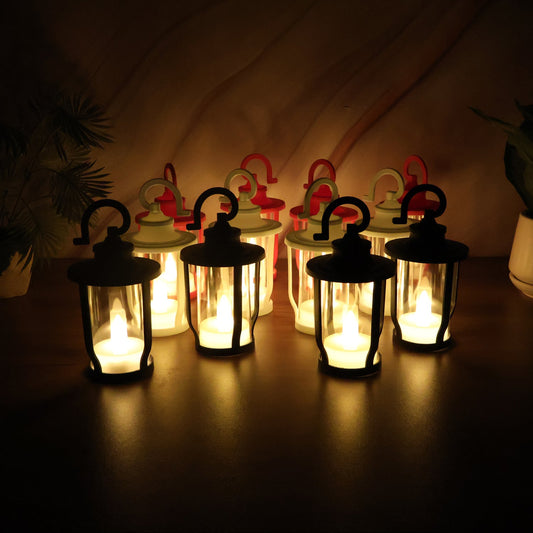 Set of 12 flameless LED lantern candles with hanging hooks for dÃ©cor