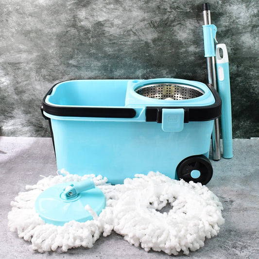 360Â° spin mop set with stainless steel wringer for easy floor cleaning