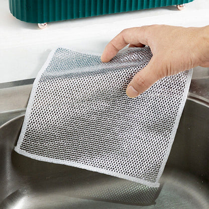 Double-Sided Microfiber Cloth & Stainless Steel Scrubber ? (1 Pc, 20x20 cm)