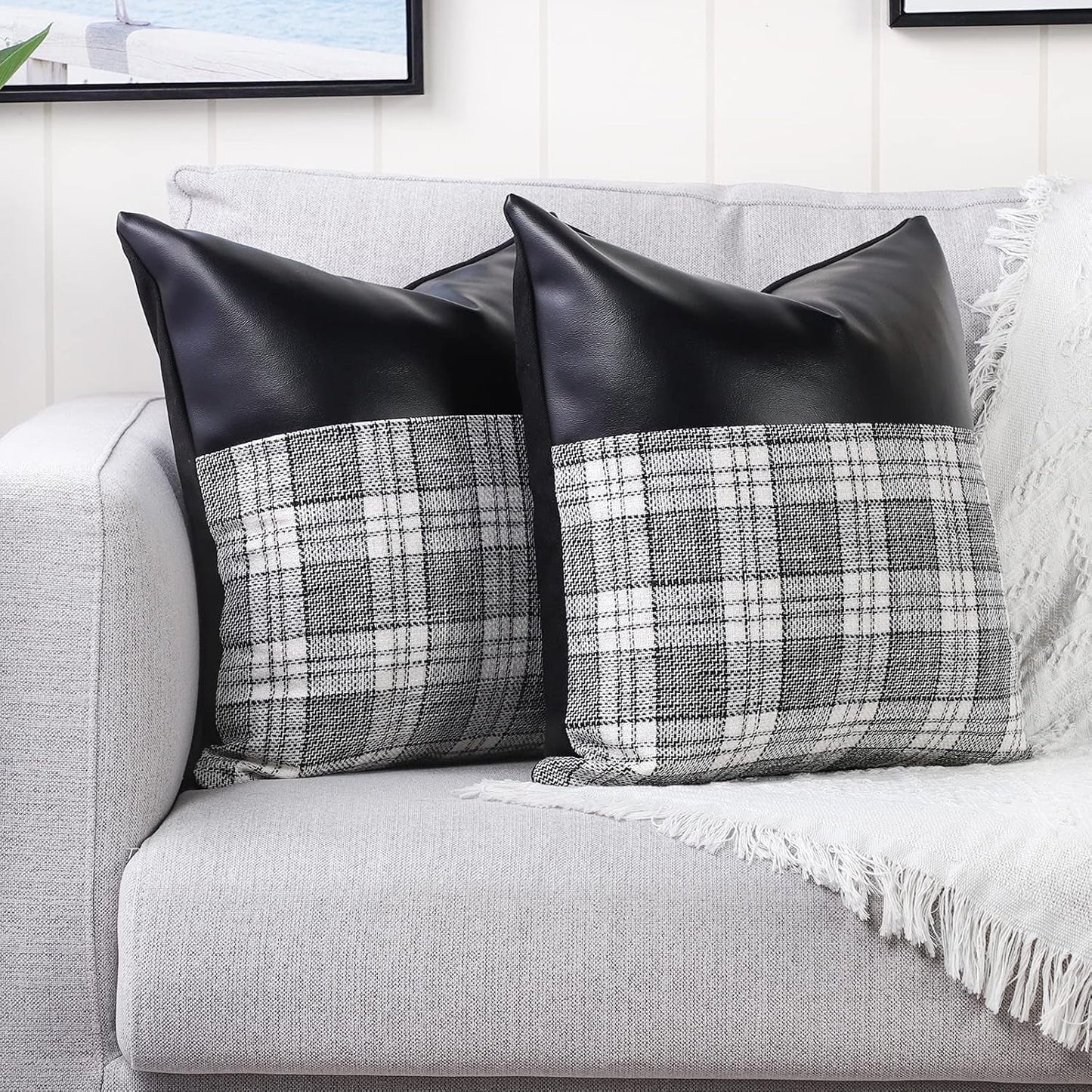 Pillow Covers Cushion Cases Soft Leather and Cotton (23 Ã 22 Inch / 1 Pair / 2 Pc)