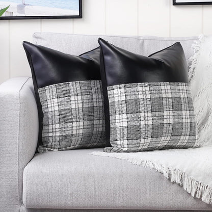 Pillow Covers Cushion Cases Soft Leather and Cotton (23 Ã 22 Inch / 1 Pair / 2 Pc)