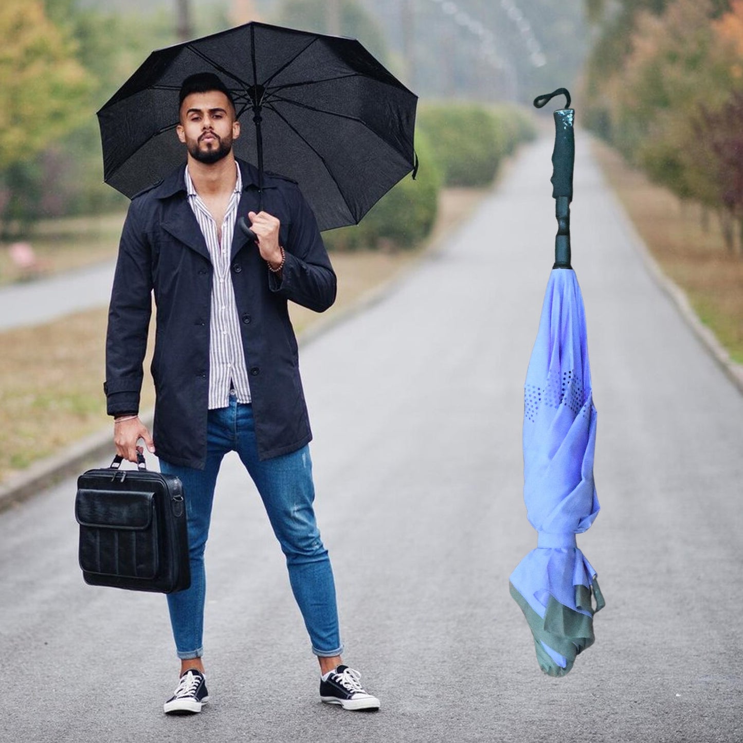 Windproof Compact Travel Umbrella ? Reverse Folding Design (1 Pc)