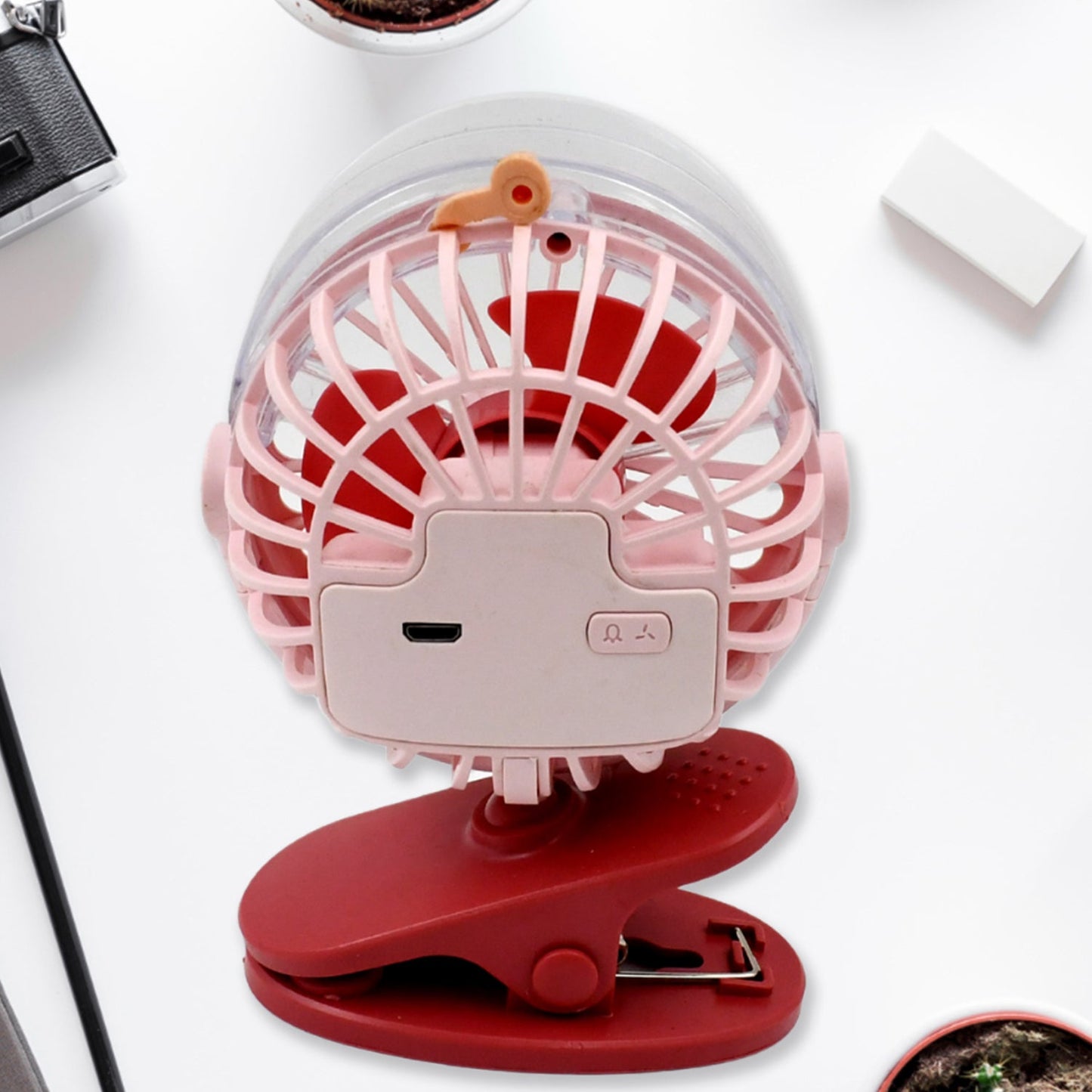 Portable Clip-on Fan, Battery Operated, With Light & Spray, Small Yet Powerful USB Table Fan, 3-Speed Quiet Rechargeable Mini Desk Fan, 360Â° Rotation, Personal Cooling Fan for Home, Office, Camping