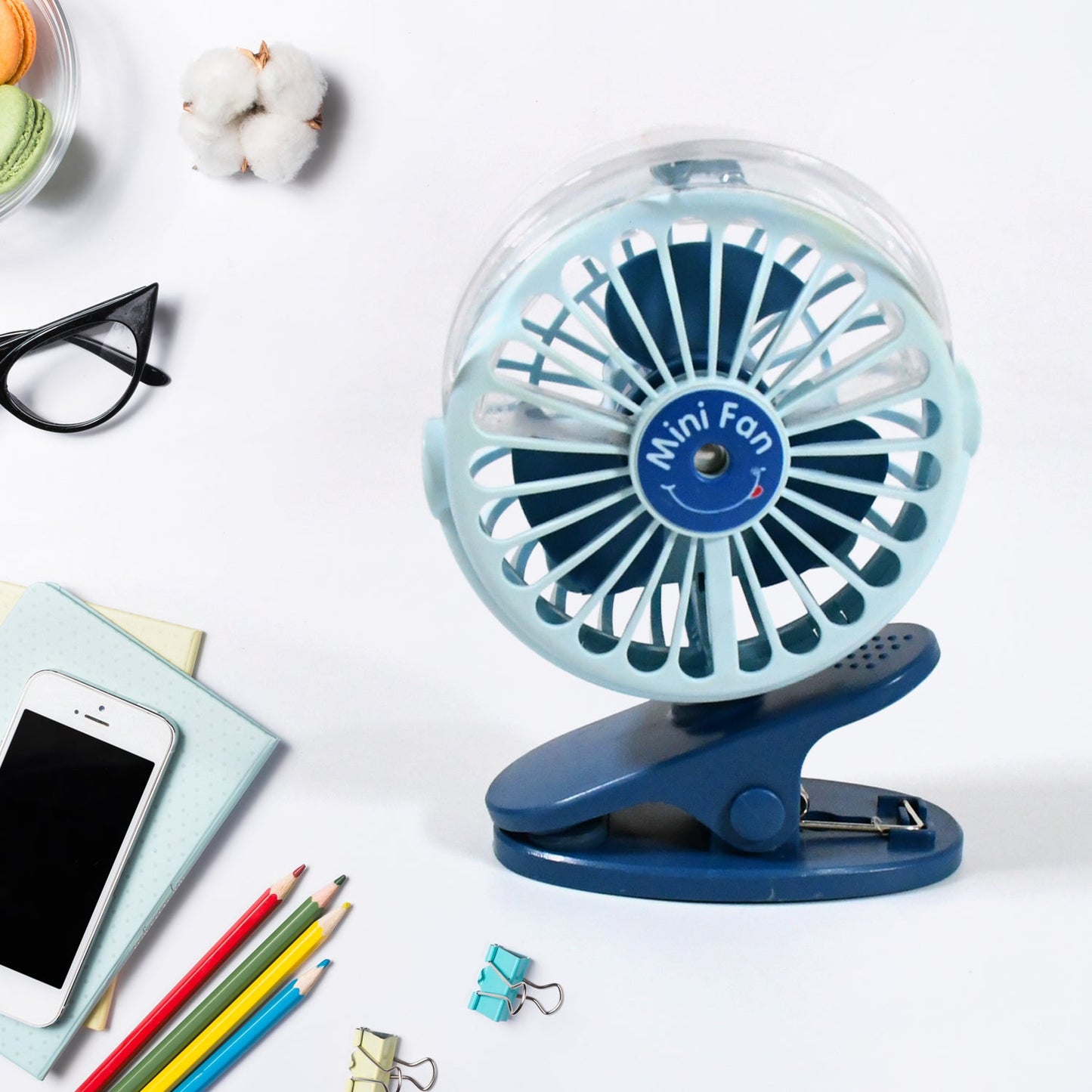 Portable Clip-on Fan, Battery Operated, With Light & Spray, Small Yet Powerful USB Table Fan, 3-Speed Quiet Rechargeable Mini Desk Fan, 360Â° Rotation, Personal Cooling Fan for Home, Office, Camping