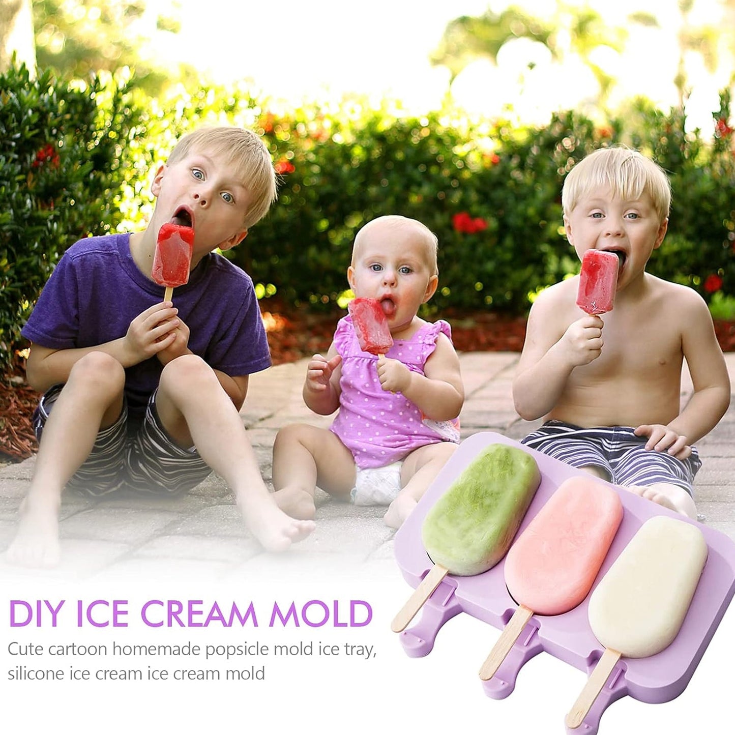 Silicone Sicle Molds ? DIY Ice Pops with Lids & 50 Sticks
