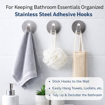 Heavy Duty Self-Adhesive Stainless Hooks ? Waterproof for Robes, Coats & Towels