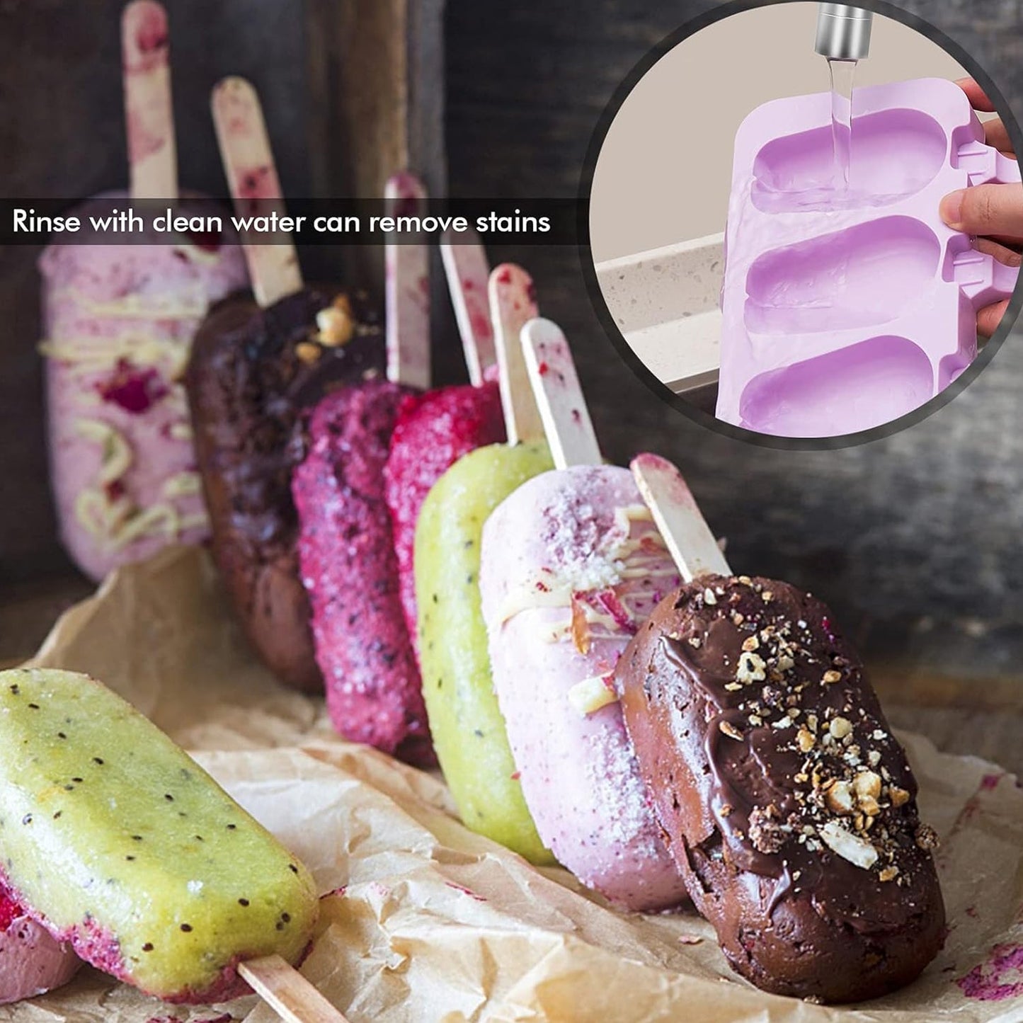 Silicone Sicle Molds ? DIY Ice Pops with Lids & 50 Sticks