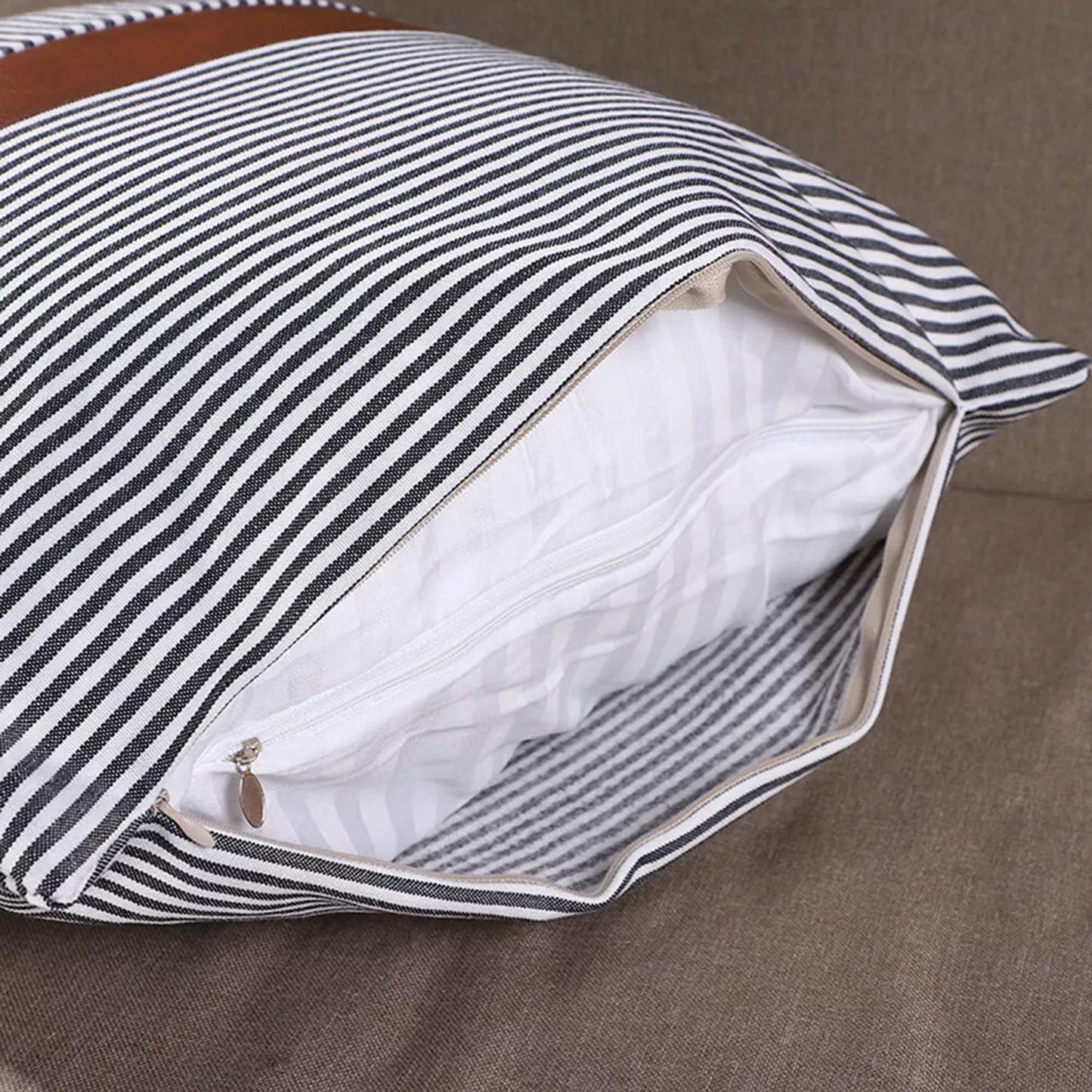 Pillow Covers, leather & cotton Cushion Covers (16 Ã 16 Inch / 1 Pair / 2 Pc)