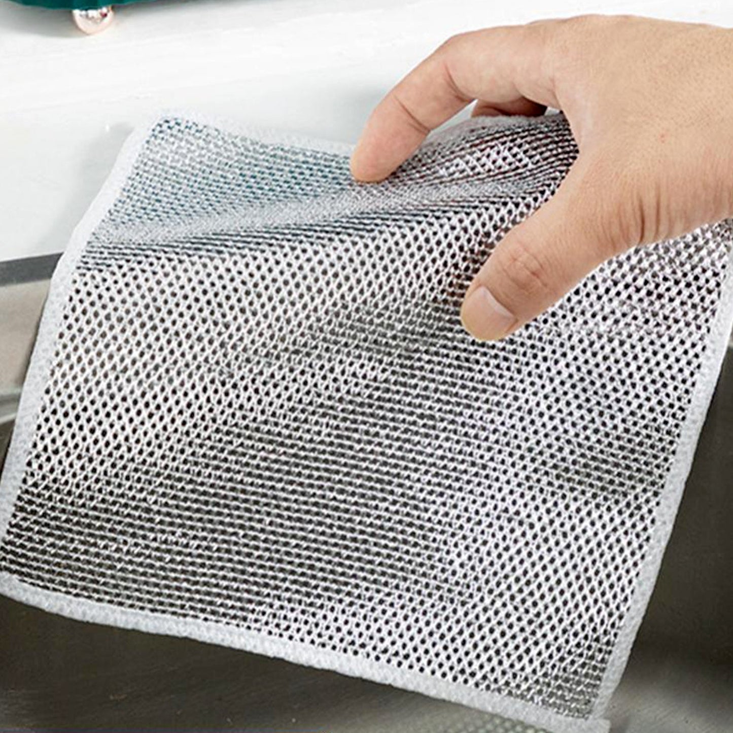 Double-Sided Microfiber Cloth & Stainless Steel Scrubber ? (1 Pc, 20x20 cm)