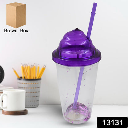 Creative Plastic Cold Drink Cup with Lid & Straw ? Tumbler (Mix Color)