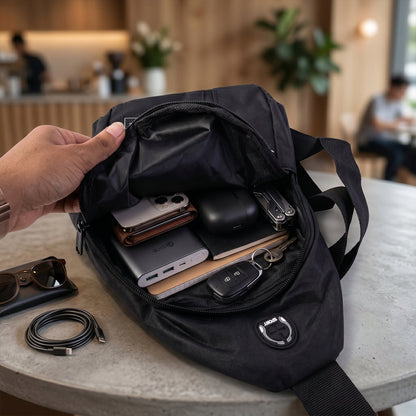 Waterproof Waist Bag ? Shoulder Crossbody Bag with USB Charging Slot
