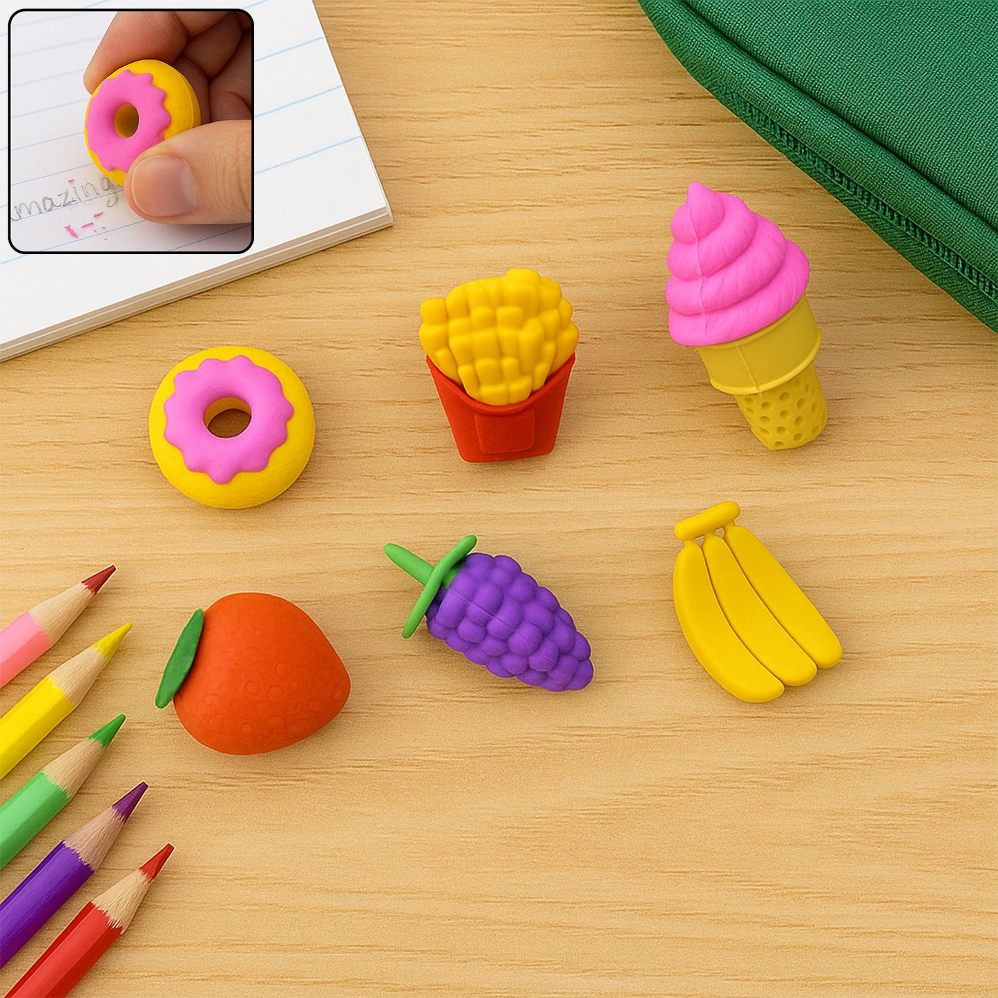 3D Food Fancy Colorful Erasers ? Cute Novelty Eraser Set for Kids (1 Set)