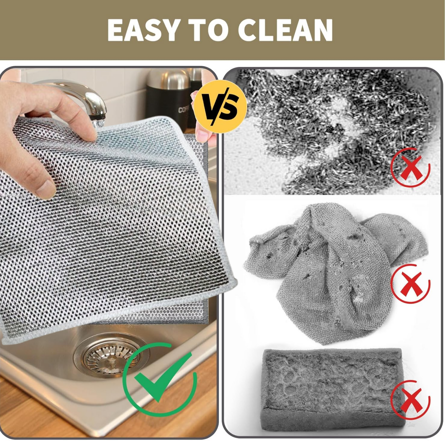 Double-Sided Microfiber Cloth & Stainless Steel Scrubber ? (1 Pc, 20x20 cm)