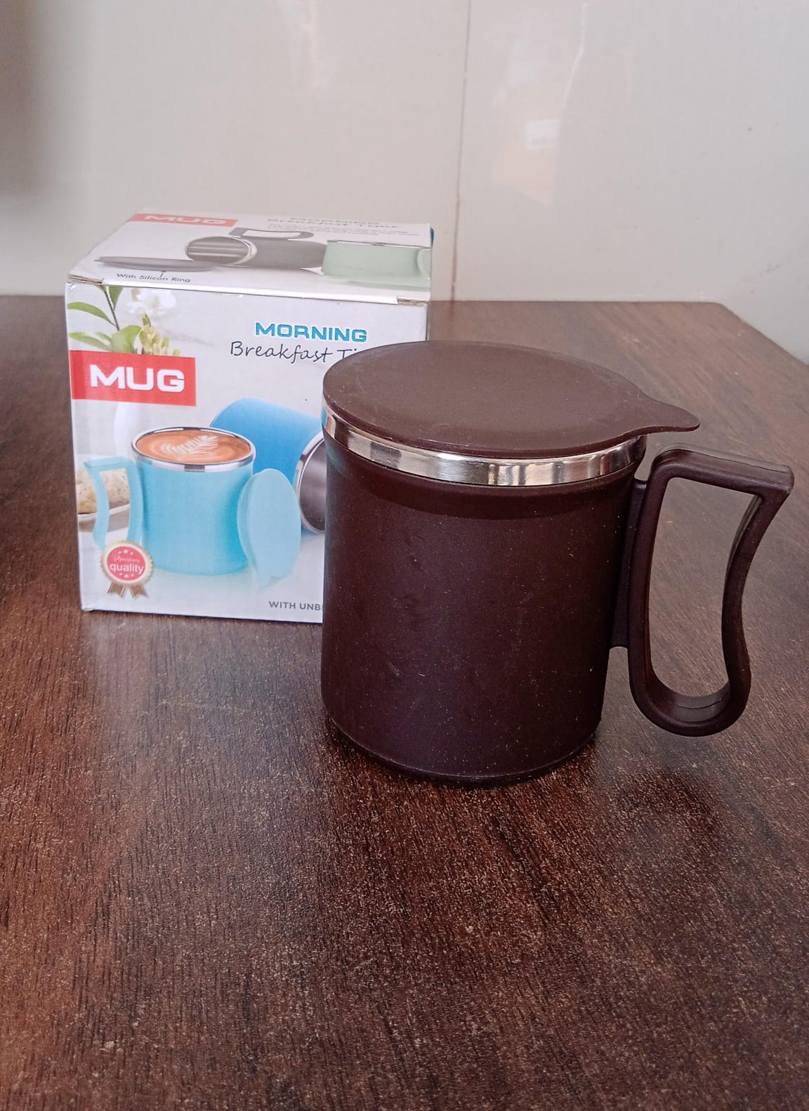 Coffee Mug with Lid & Handle ? Plastic Covered Stainless Steel Mug (200 ML, Random Color)
