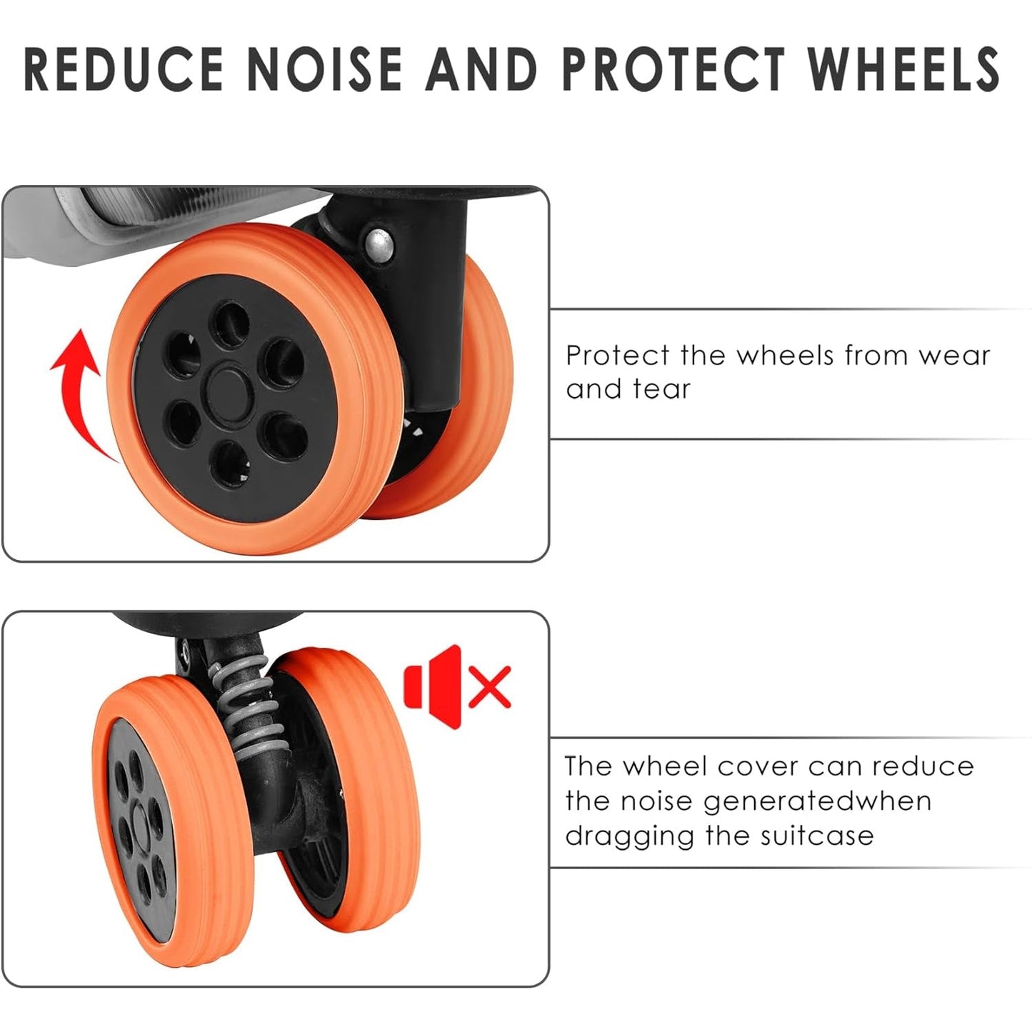 Silicone Luggage Wheel Covers ? Noise Reduction & Protection (8 Pcs)