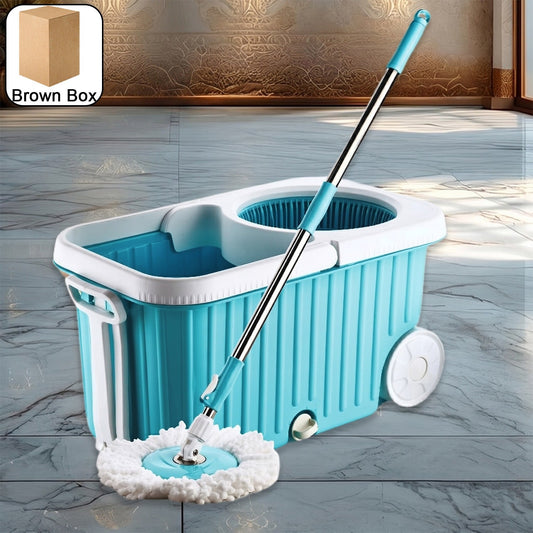 Spin Mop with 360Â° rotating microfiber head and stainless steel spinner with large bucket