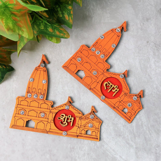 Shubh Labh Temple wall sticker with vibrant orange and golden design for festive home dÃ©cor.