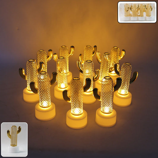 Set of 12 cactus shaped flameless LED candles with golden accents for home dÃ©cor