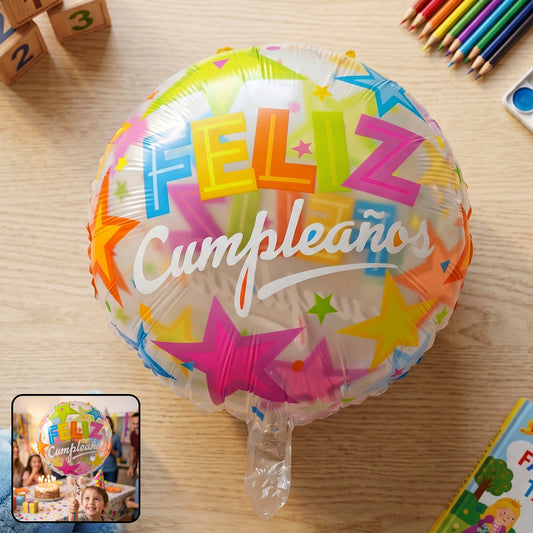 Vibrant colorful Feliz Cumpleaos foil balloon for birthday decor