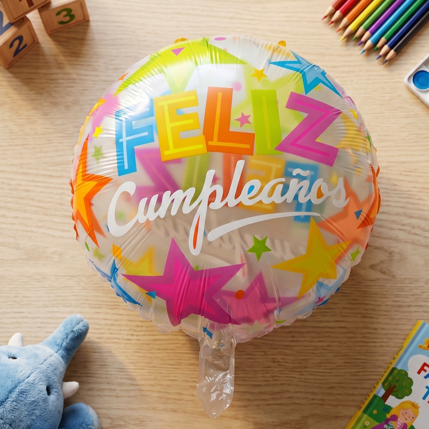 Colorful Feliz Cumpleaos foil balloon vibrant colors