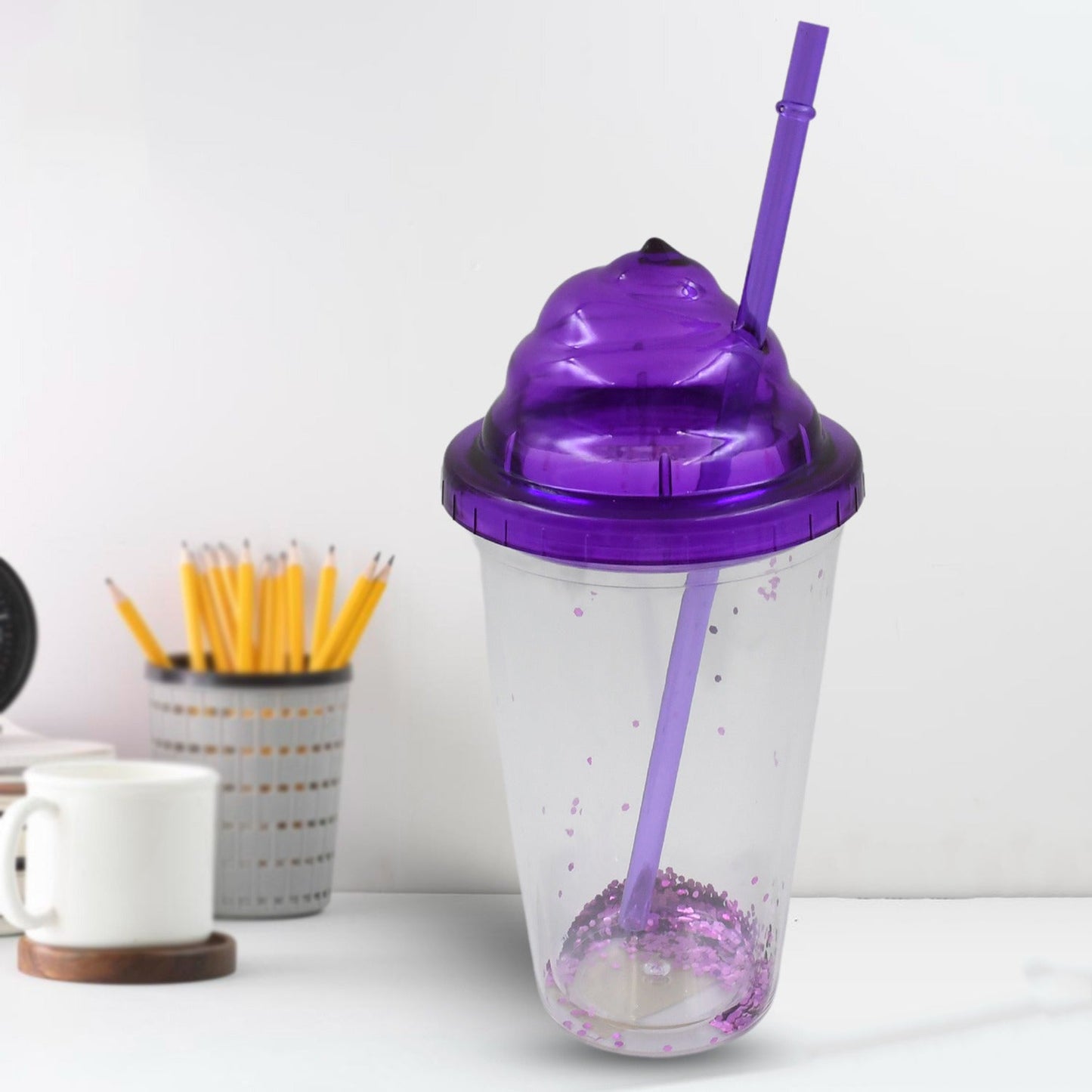 Creative Plastic Cold Drink Cup with Lid & Straw ? Tumbler (Mix Color)